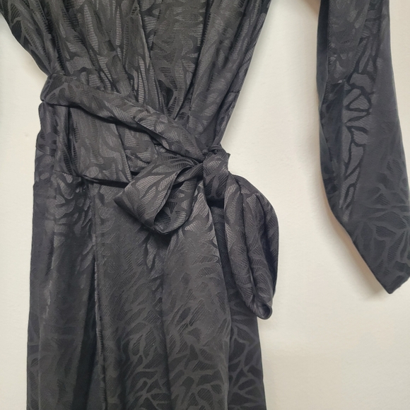 Argenti Silk Vintage Elegant Black Long Sleeve Paisley With Pockets, Belt Dress - Picture 5 of 13